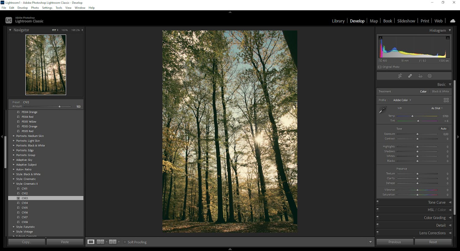 Skjermbilde viser ny skyveknapp i Lightroom